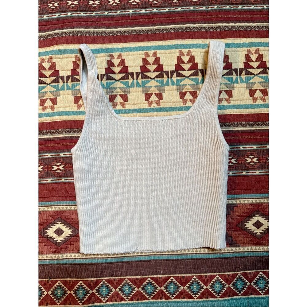 Babaton Cream Ribbed Square-Neck Crop Tank size small